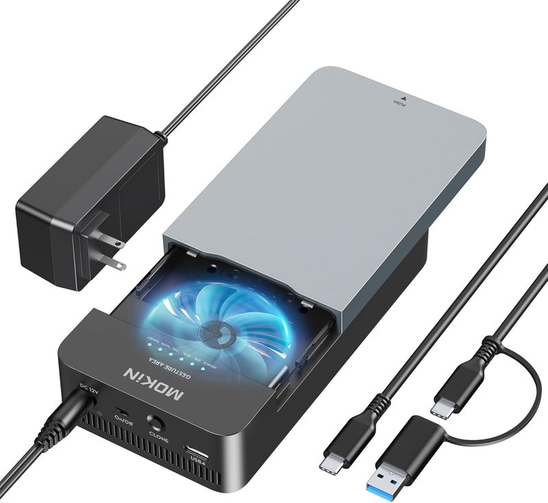 Mokin M.2 NVMe Enclosure Duplicator Dual-Bay Offline Clone Tool-Free,40Gbps USB4 NVMe SSD Enclosure with Cooling Fan Compatible with M4/Pro/MacBook Mac mini,Support 2230/2242/2260/2280 (UD1501) - Image 1